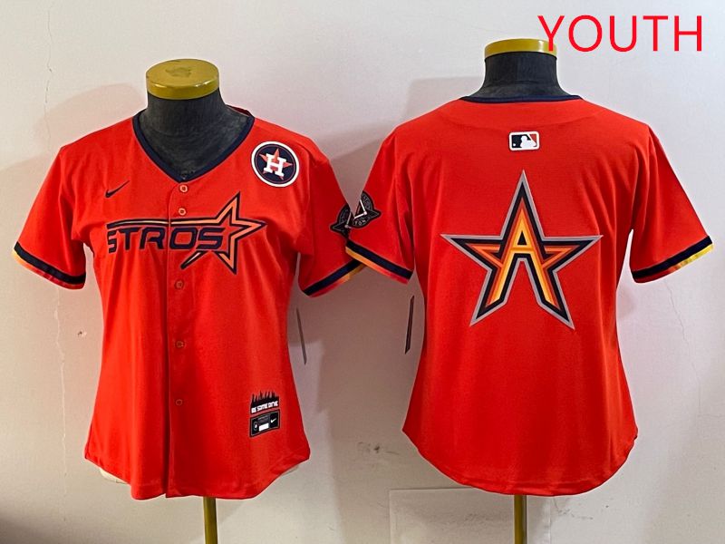 Youth Houston Astros Blank Orange Three generations Joint Name 2025 Nike MLB Jersey style 9
